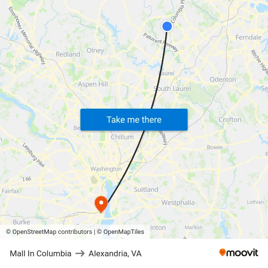 Mall In Columbia to Alexandria, VA map
