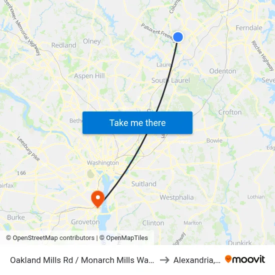 Oakland Mills Rd / Monarch Mills Way South to Alexandria, VA map