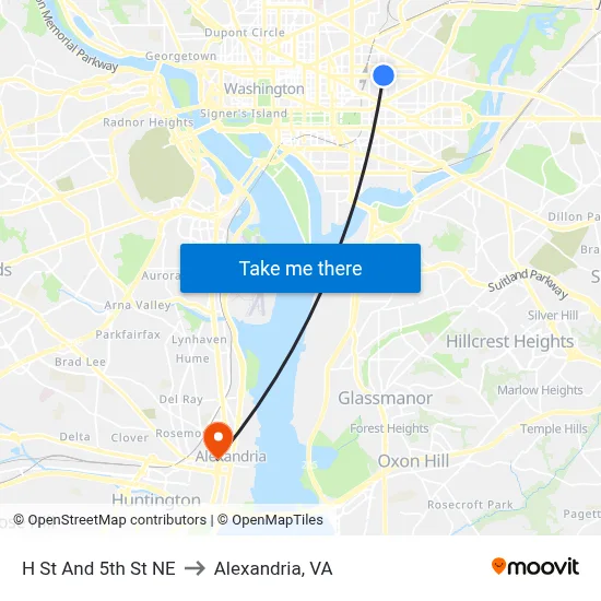 H St And 5th St NE to Alexandria, VA map