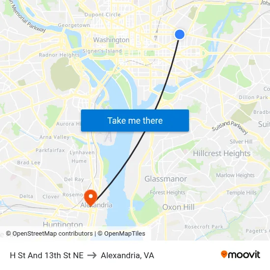 H St And 13th St NE to Alexandria, VA map