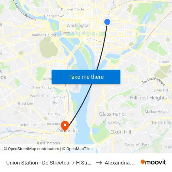 Union Station - Dc Streetcar / H Street to Alexandria, VA map