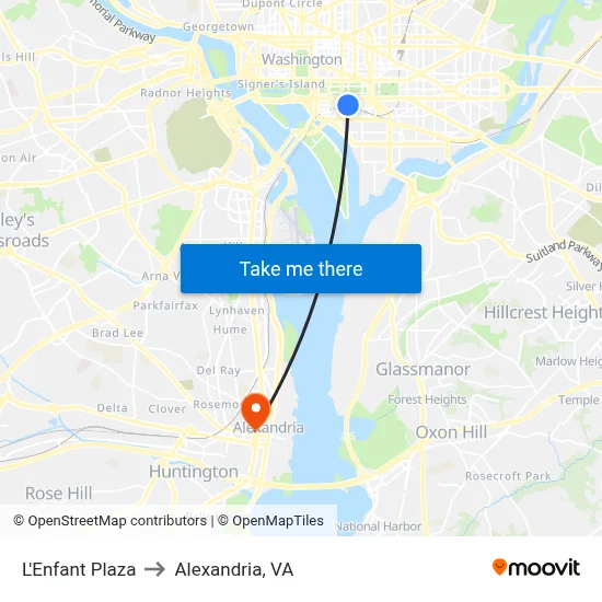 L'Enfant Plaza to Alexandria, VA map