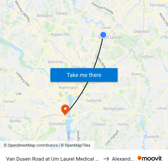 Van Dusen Road at Um Laurel Medical Center (Northbound) to Alexandria, VA map