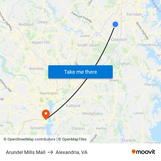 Arundel Mills Mall to Alexandria, VA map