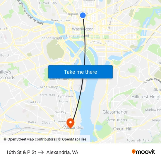 16th St & P St to Alexandria, VA map