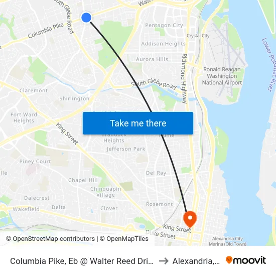 Columbia Pike, Eb @ Walter Reed Drive, FS to Alexandria, VA map