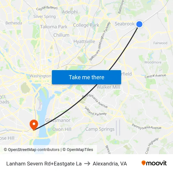 Lanham Severn Rd+Eastgate La to Alexandria, VA map