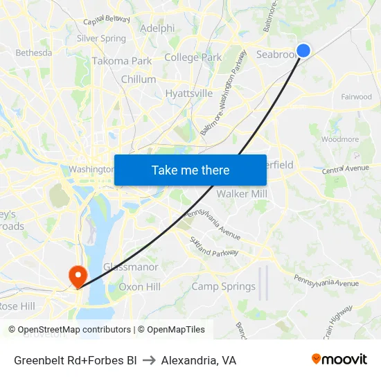 Greenbelt Rd+Forbes Bl to Alexandria, VA map