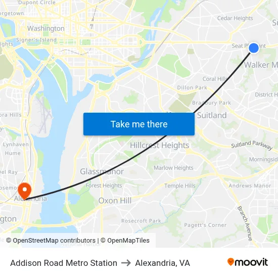 Addison Road Metro Station to Alexandria, VA map