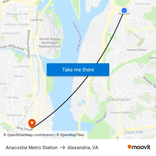 Anacostia Metro Station to Alexandria, VA map