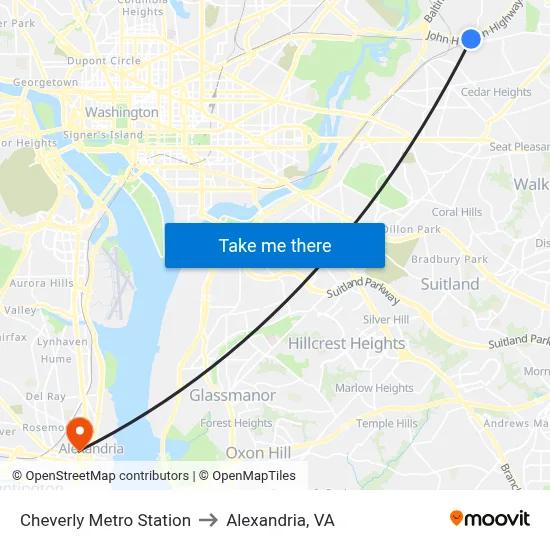 Cheverly Metro Station to Alexandria, VA map