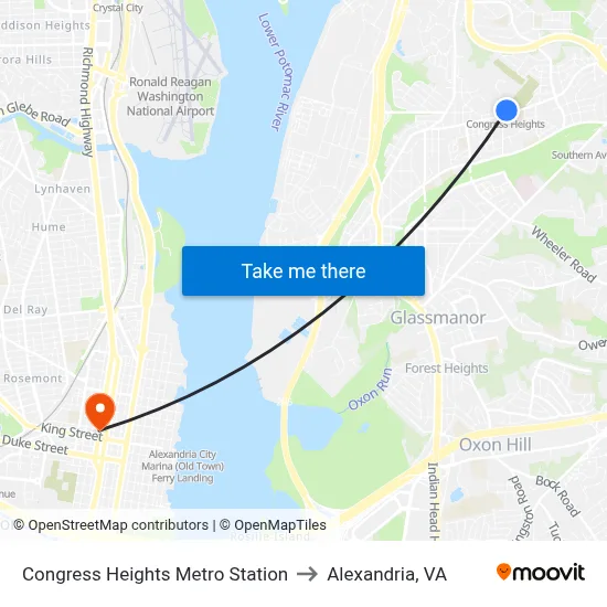 Congress Heights Metro Station to Alexandria, VA map