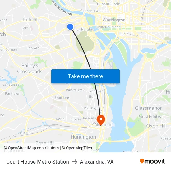 Court House Metro Station to Alexandria, VA map