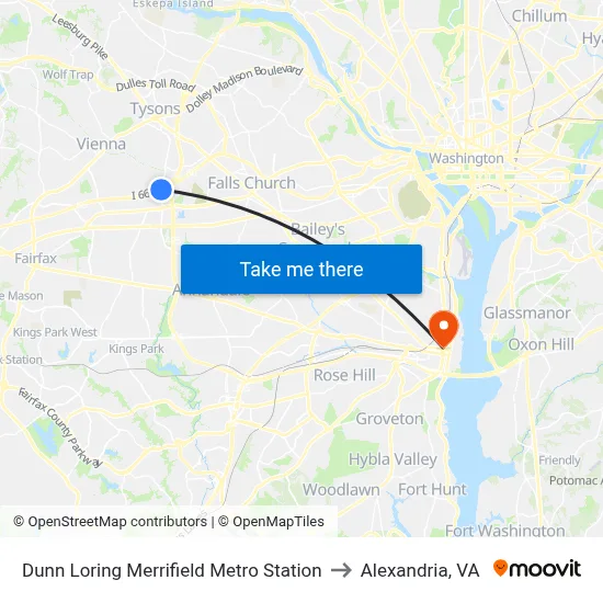 Dunn Loring Merrifield Metro Station to Alexandria, VA map