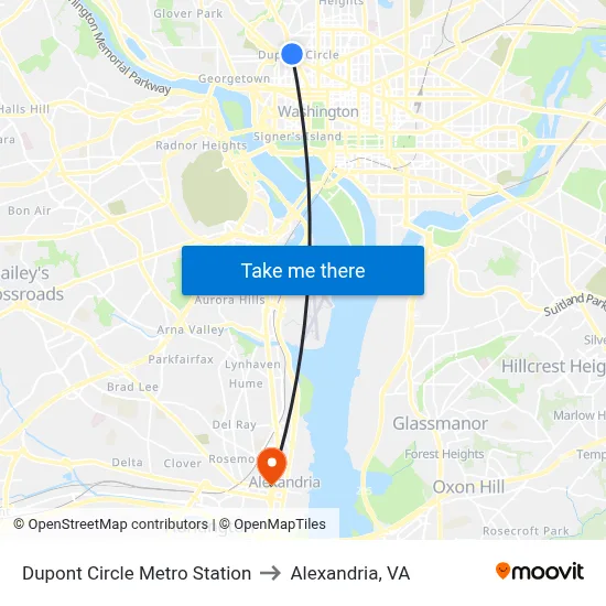 Dupont Circle Metro Station to Alexandria, VA map