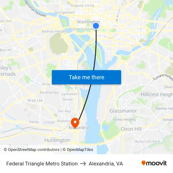 Federal Triangle Metro Station to Alexandria, VA map