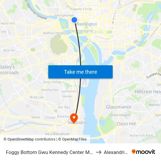 Foggy Bottom Gwu Kennedy Center Metro Station to Alexandria, VA map
