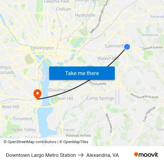 Downtown Largo Metro Station to Alexandria, VA map
