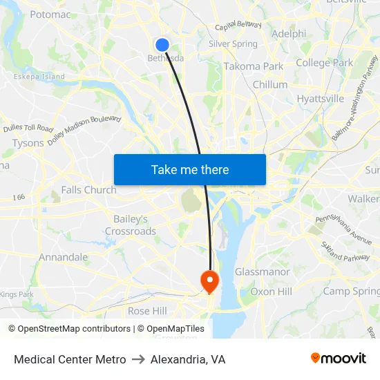 Medical Center Metro to Alexandria, VA map