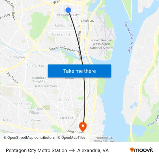 Pentagon City Metro Station to Alexandria, VA map