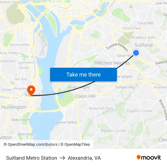 Suitland Metro Station to Alexandria, VA map