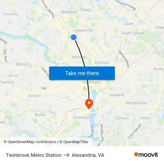 Twinbrook Metro Station to Alexandria, VA map
