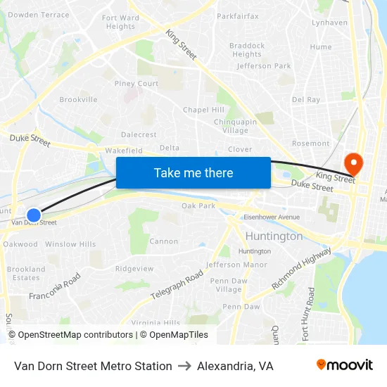 Van Dorn Street Metro Station to Alexandria, VA map