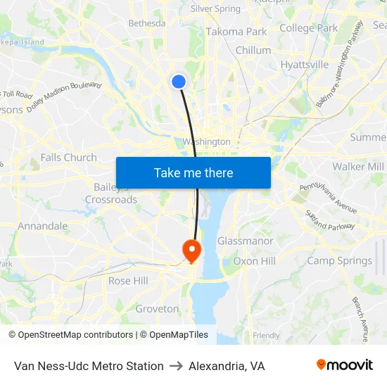 Van Ness-Udc Metro Station to Alexandria, VA map