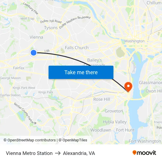 Vienna Metro Station to Alexandria, VA map