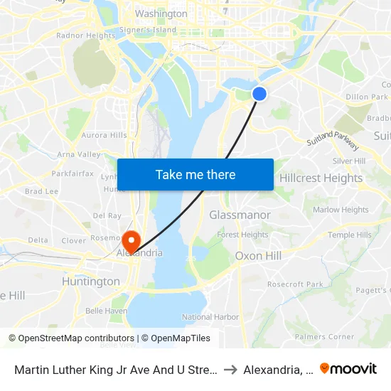 Martin Luther King Jr Ave And U Street SE to Alexandria, VA map