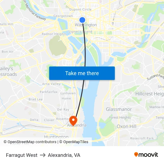 Farragut West to Alexandria, VA map