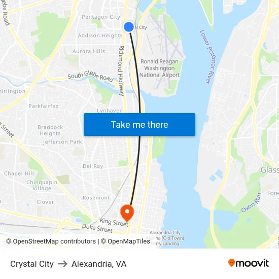 Crystal City to Alexandria, VA map