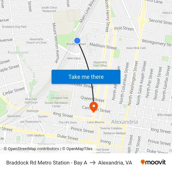 Braddock Rd Metro Station - Bay A to Alexandria, VA map