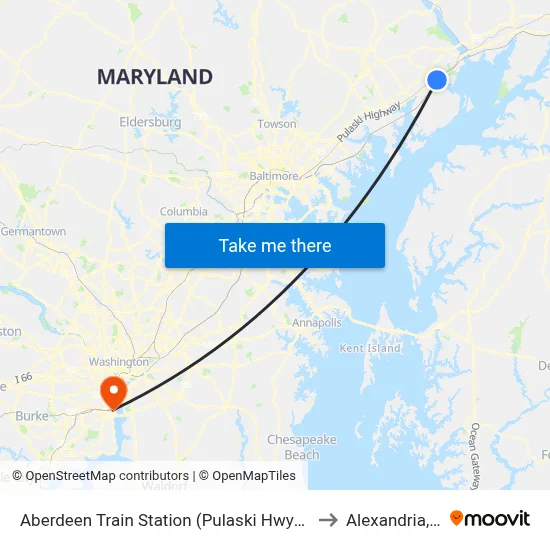 Aberdeen Train Station (Pulaski Hwy/Us 40) to Alexandria, VA map