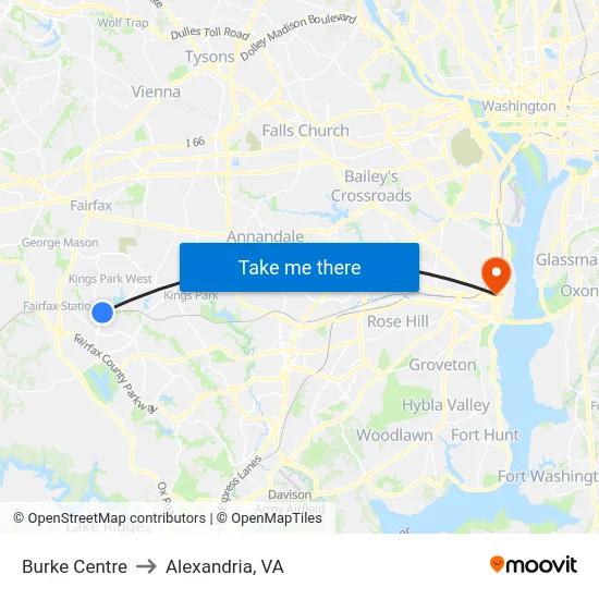 Burke Centre to Alexandria, VA map