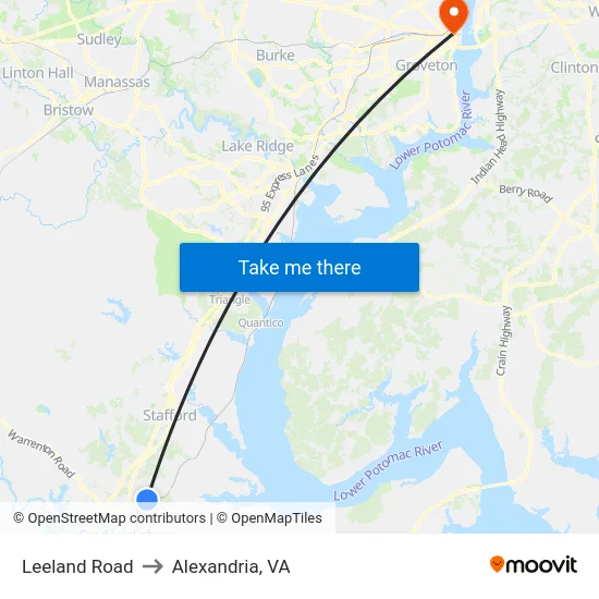 Leeland Road to Alexandria, VA map
