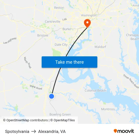 Spotsylvania to Alexandria, VA map