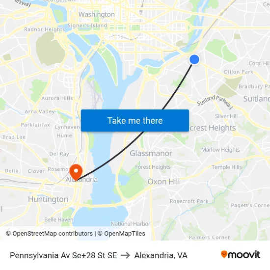 Pennsylvania Av Se+28 St SE to Alexandria, VA map