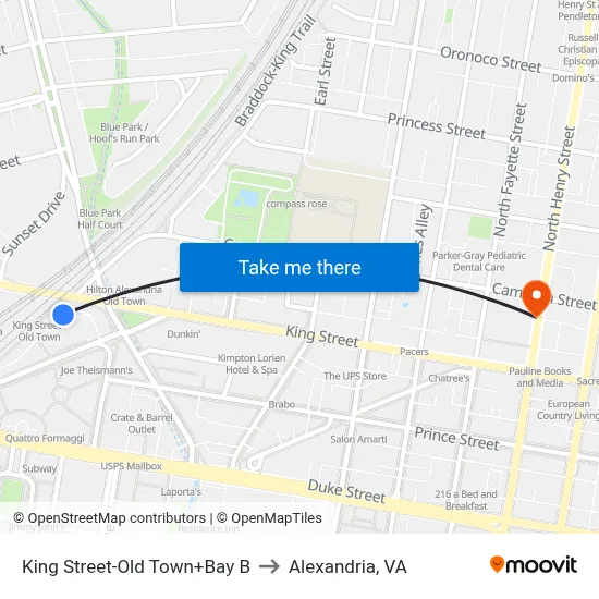 King Street-Old Town+Bay B to Alexandria, VA map