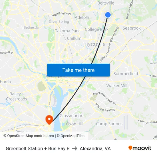 Greenbelt Station + Bus Bay B to Alexandria, VA map