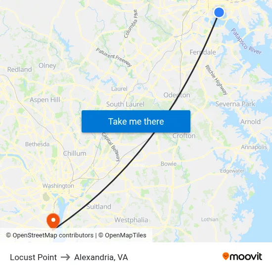 Locust Point to Alexandria, VA map