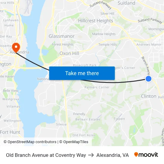 Old Branch Avenue at Coventry Way to Alexandria, VA map