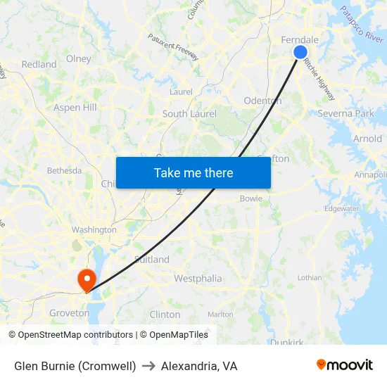 Glen Burnie (Cromwell) to Alexandria, VA map