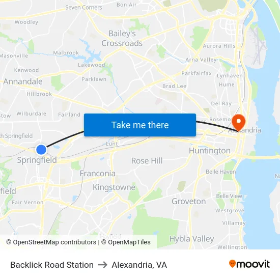 Backlick Road Station to Alexandria, VA map