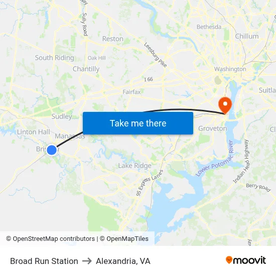 Broad Run Station to Alexandria, VA map