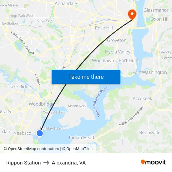 Rippon Station to Alexandria, VA map