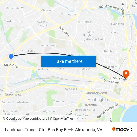 Landmark Transit Ctr - Bus Bay B to Alexandria, VA map