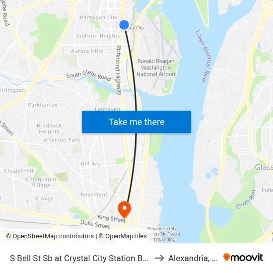 S Bell St Sb at Crystal City Station Bay A to Alexandria, VA map