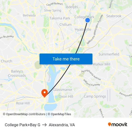 College Park+Bay G to Alexandria, VA map