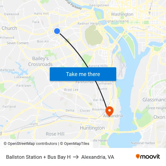Ballston Station + Bus Bay H to Alexandria, VA map